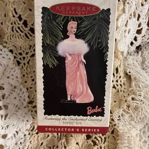 Barbie Collectible Ornament with Pink Dress and Fur